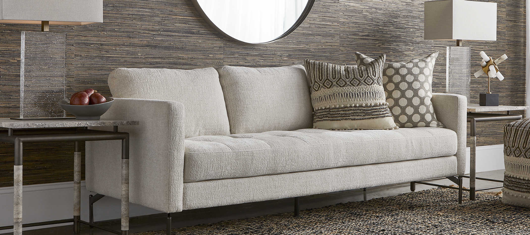 Cream two seater sofa in a living room