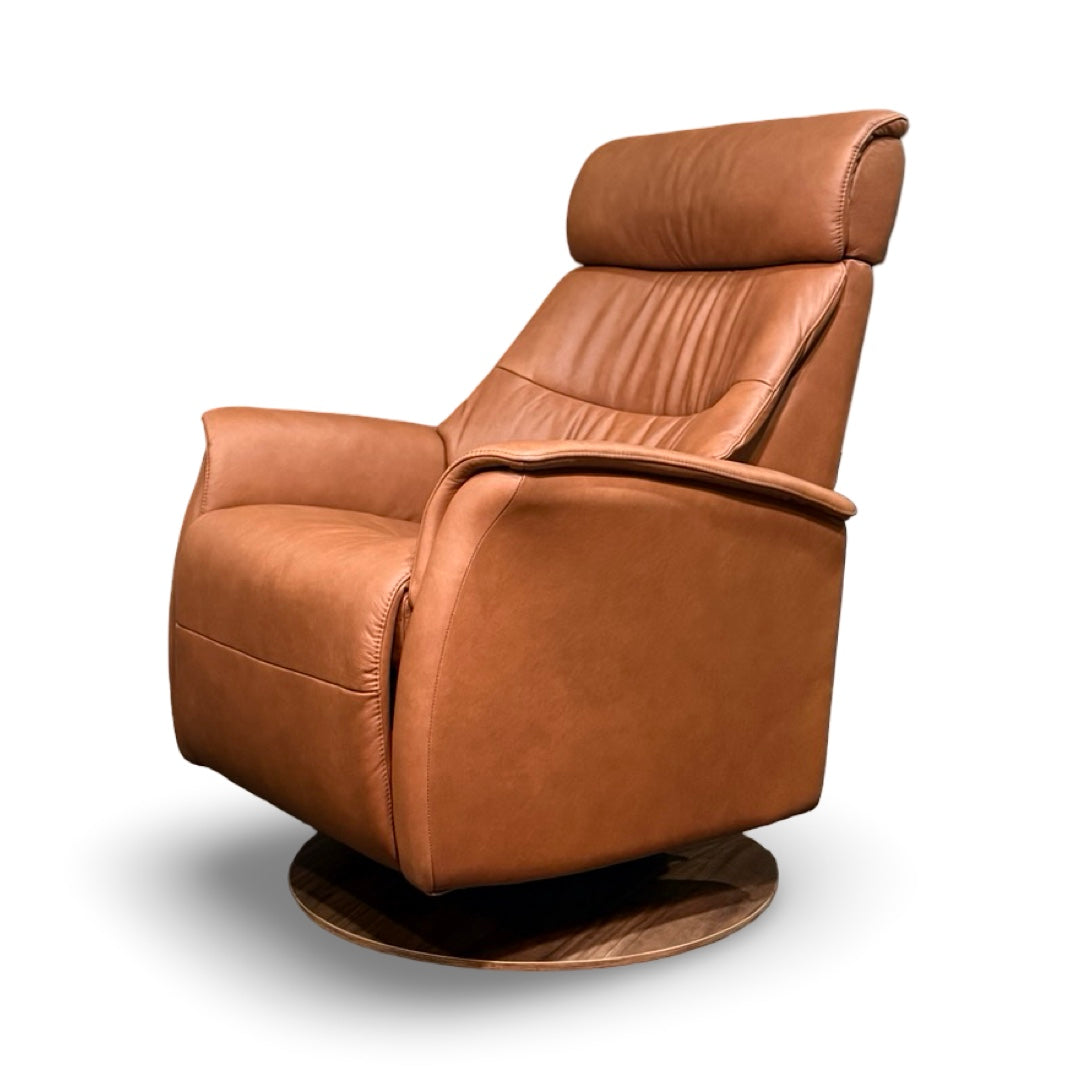 Hjort Knudsen 8310 Power Swivel Rocking Recliner – Turo Soft Rust Leather