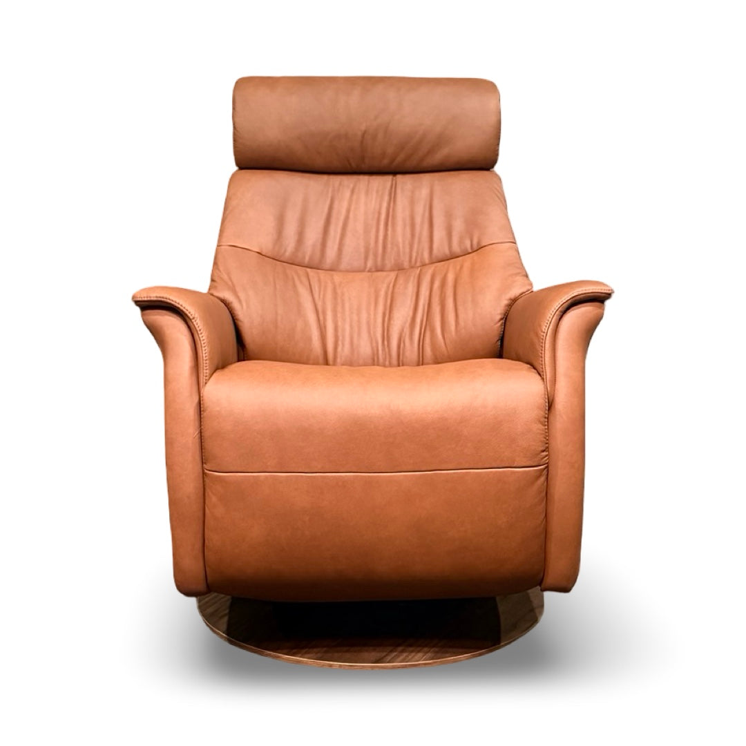 Hjort Knudsen 8310 Power Swivel Rocking Recliner – Turo Soft Rust Leather
