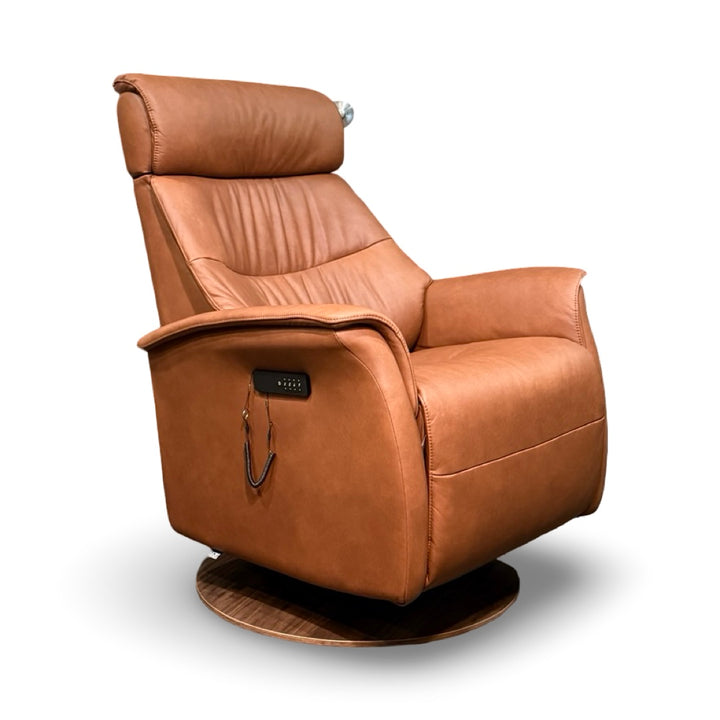 Hjort Knudsen 8310 Power Swivel Rocking Recliner – Turo Soft Rust Leather