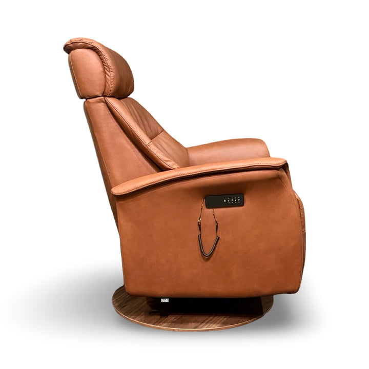 Hjort Knudsen 8310 Power Swivel Rocking Recliner – Turo Soft Rust Leather