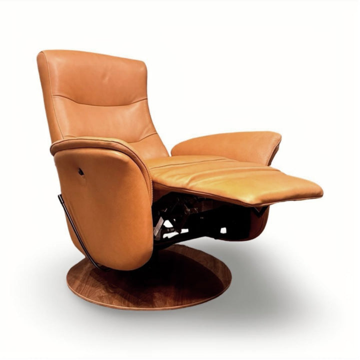 Hjort Knudsen 8350 Leather Rocking Swivel Recliner Chair - Anilux Leather Brandy