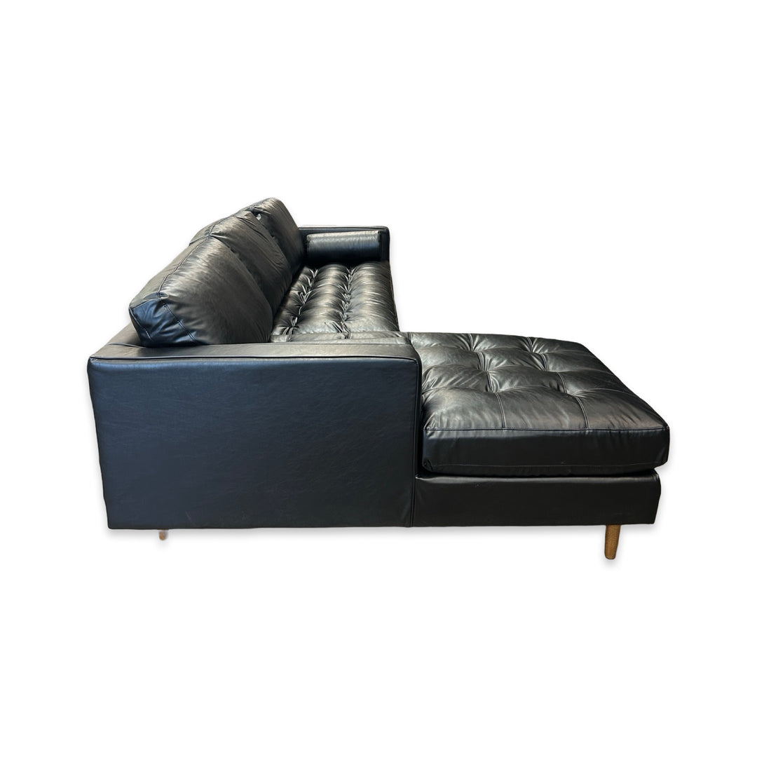 York Sectional - Black Leather - LHF Chaise