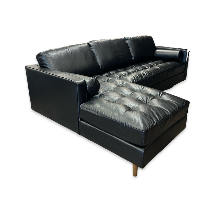 York Sectional - Black Leather - LHF Chaise