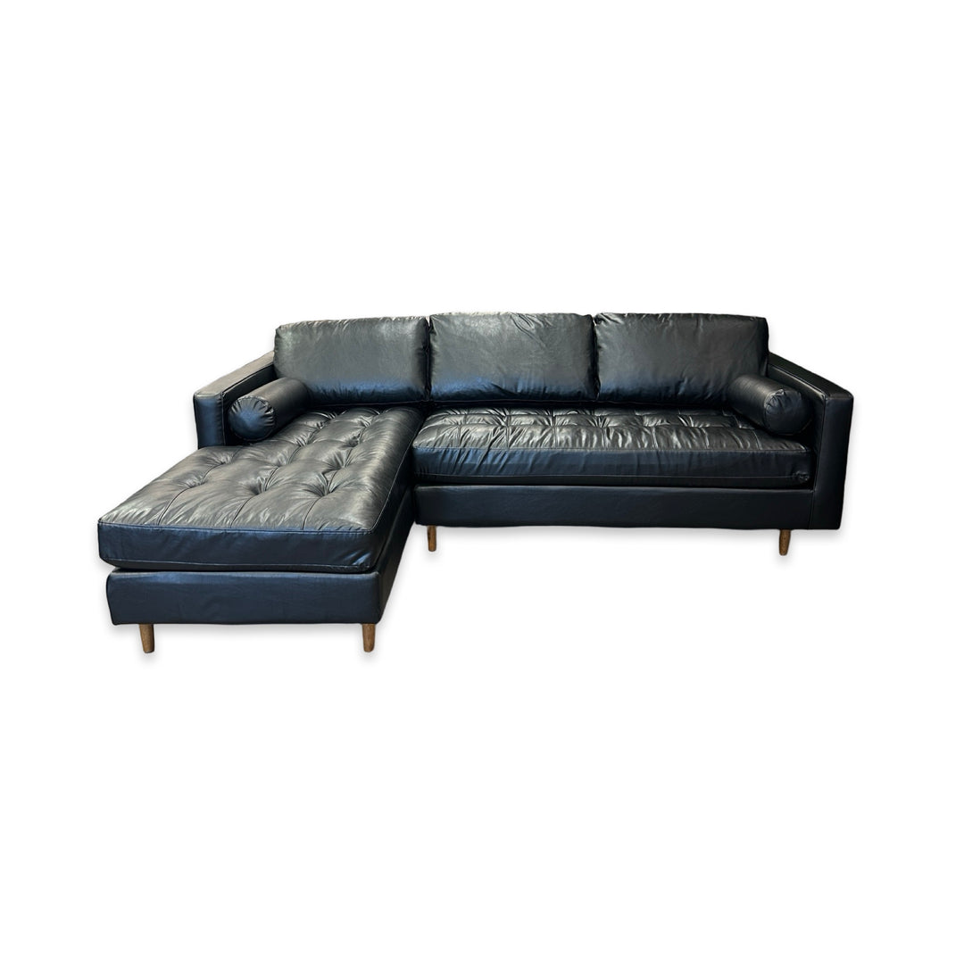 York Sectional - Black Leather - LHF Chaise