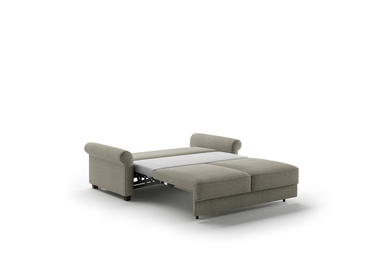 pulled out Queen sized Luonto roll arm sleeper sofa