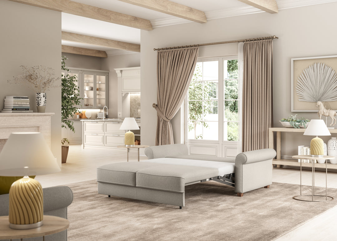 Luonto rolled arm love seat sleeper in luxury room