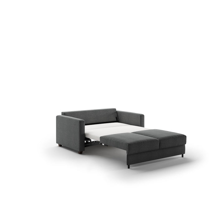 grey Luonto loveseat sleeper sofa in bed position 