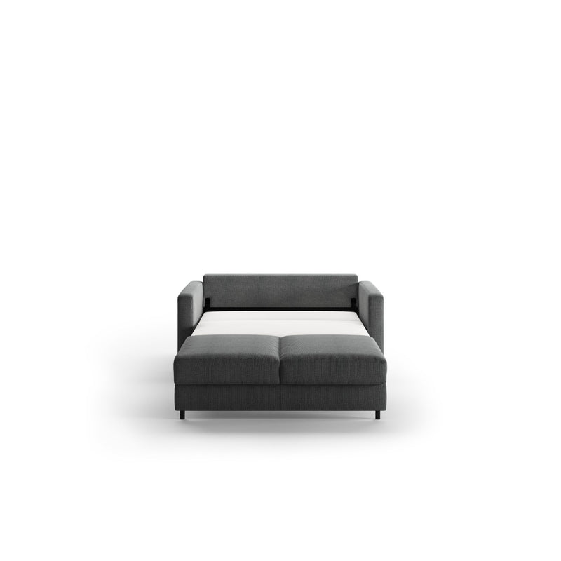 grey Luonto loveseat sleeper sofa in bed position 
