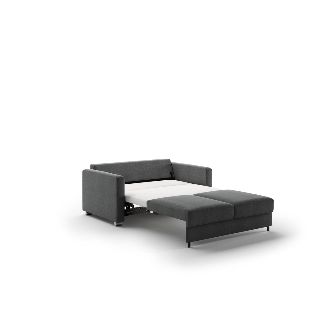 grey Luonto loveseat sleeper sofa in bed position 