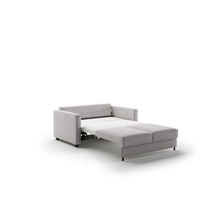 white Luonto loveseat sleeper sofa in bed position 