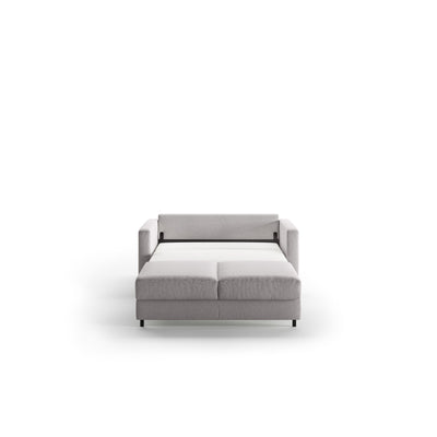 white Luonto loveseat sleeper sofa in bed position 