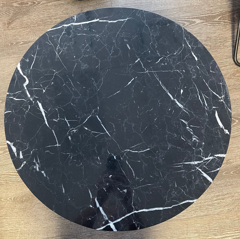 Round Black Marble Top Side Table