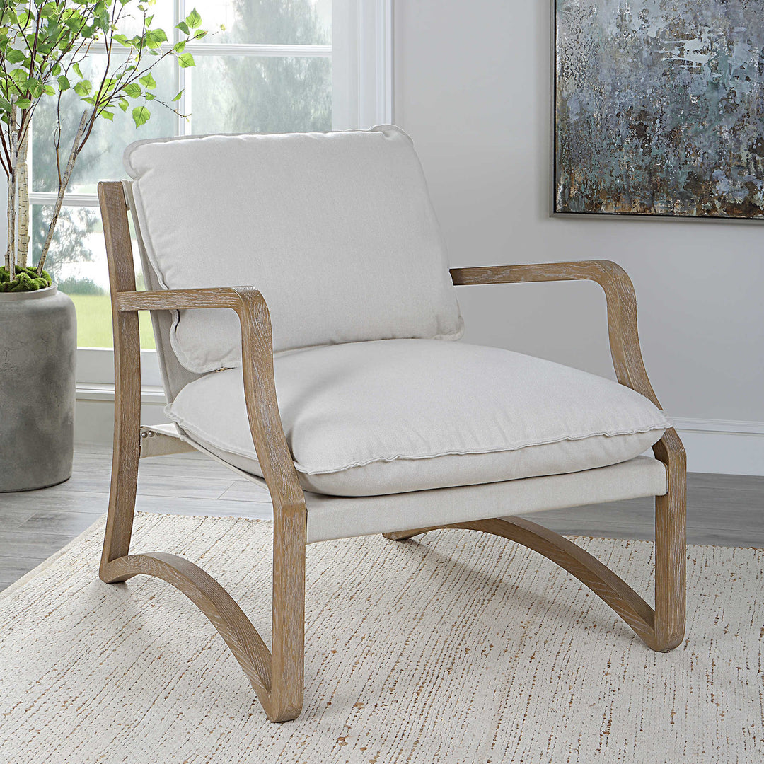 Light Coloured fabric sling accent Chair