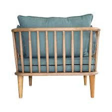 Marina club chair with aqua cushions and natural wood frame