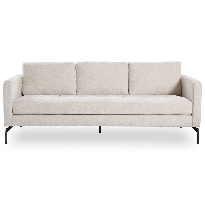 Cream Mid Century Modern Chenille Fabric Sofa.