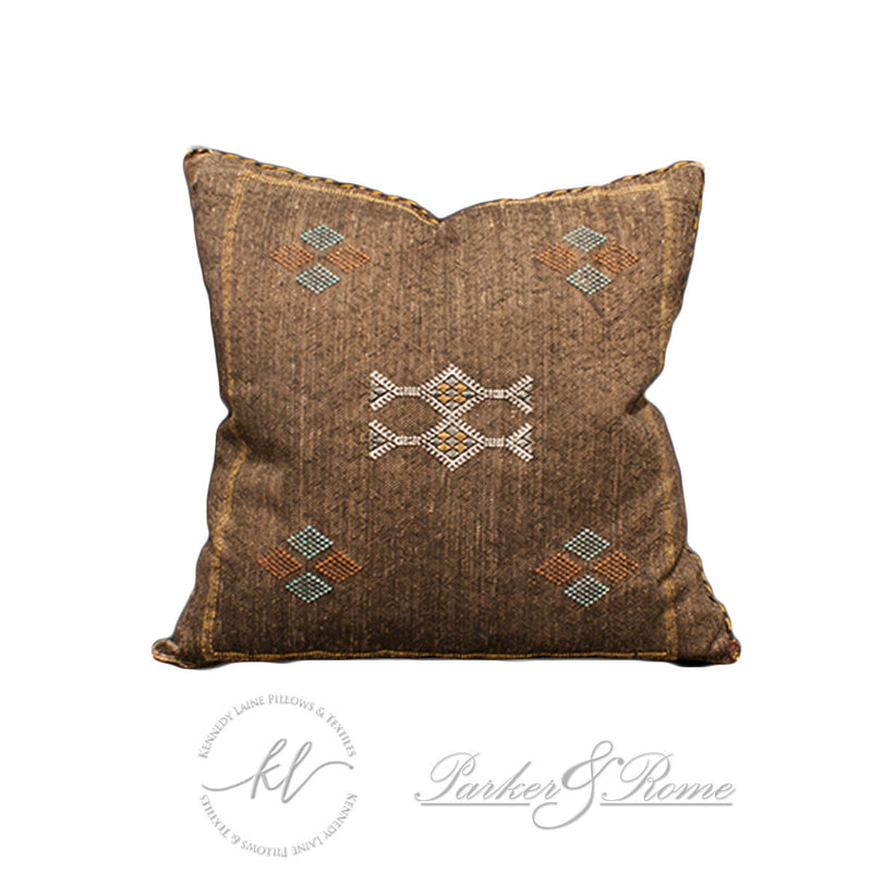 brown artisan patterned throw pillow cover
