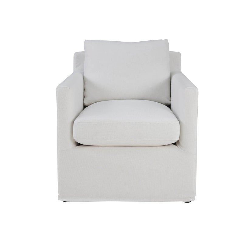 Heston Club chair in white linen with a simple slipcover design