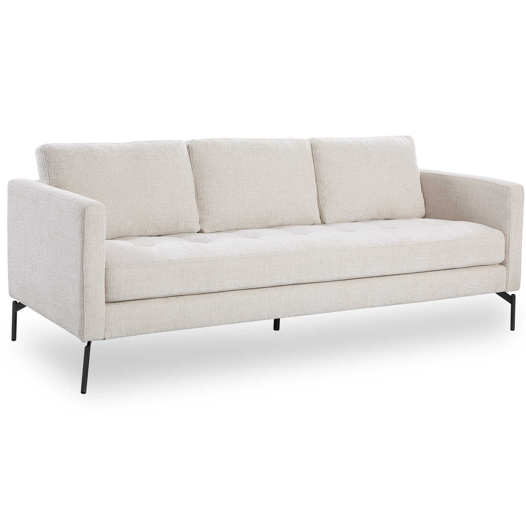 Cream Mid Century Modern Chenille Fabric Sofa.