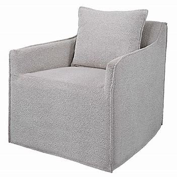 Grey Boucle Slipcover Accent Swivel Chair