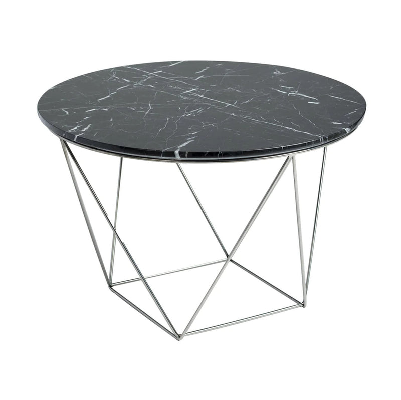 Round Black Marble Top Side Table
