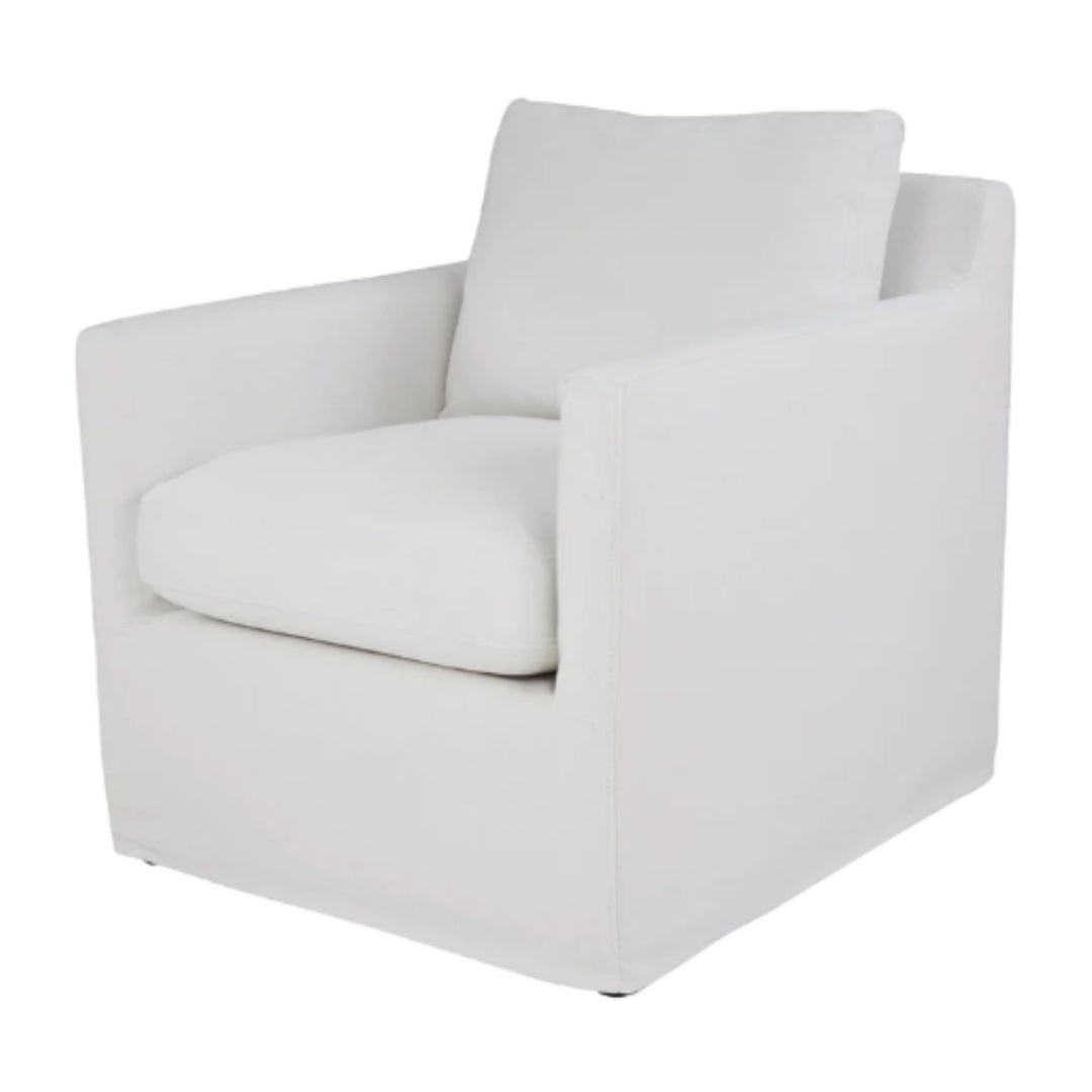 Heston Club chair in white linen with a simple slipcover design