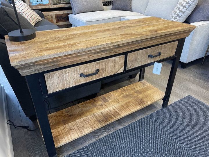 photo of industrial reclaimed console table in Parker&Rome showroom 