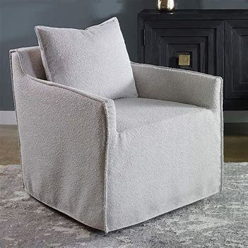 Grey Boucle Slipcover Accent Swivel Chair