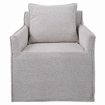 Grey Boucle Slipcover Accent Swivel Chair