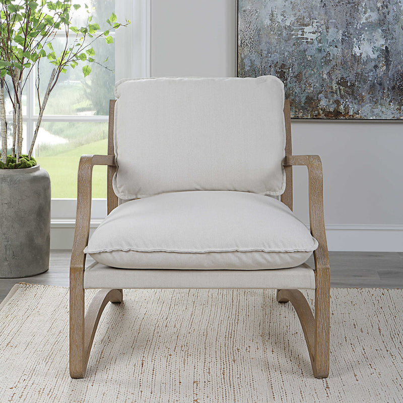 Light Coloured fabric sling accent Chair
