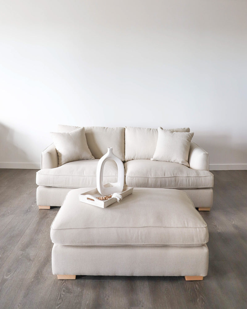 Oversized Linen Sofa with matching white ottoman