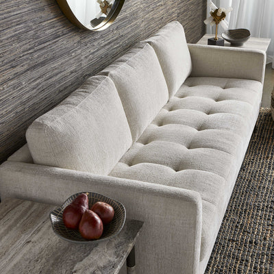 Cream Mid Century Modern Chenille Fabric Sofa.