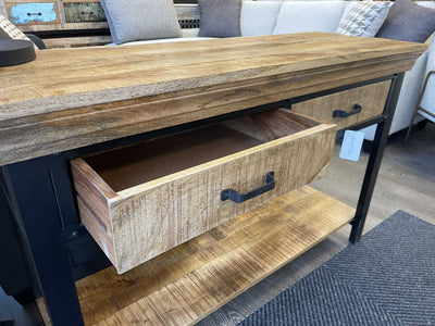 photo of console table with an open drawer
